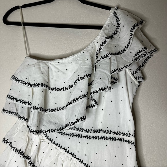 LOVE SAM Black Rose embroidered one shoulder ruffled mini dress M NEW - Picture 6 of 12